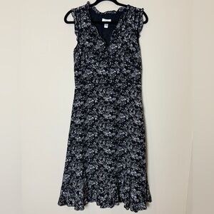 Ann Taylor LOFT Black and White Floral Midi Dress 100% Silk